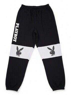 Playboy Joggers Large Black White Logo Sweatpants Graphic Streetwear Casual